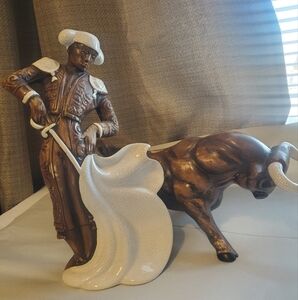 Matador  / Bull set.  Vintage  mid century.  Spanish porcelain. Deco.